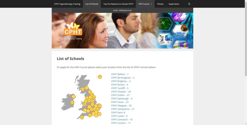 image of cpht.co.uk's old website showing image locations for schools around the UK